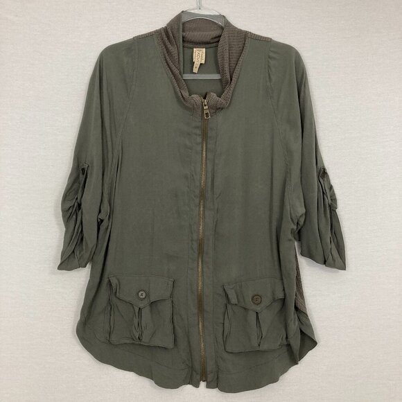 XCVI Dark Gray Full Zip Ultra Soft Pockets Rolled Tab Light Jacket Medium - Picture 1 of 10